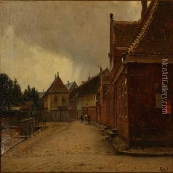 Street Scene From A Danish Town Oil Painting - Carl Martin Soya-Jensen