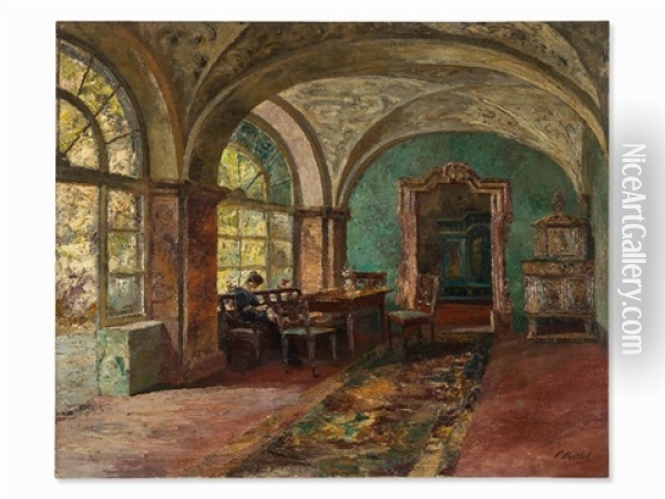 Interior With Lady Oil Painting - Paul Barthel