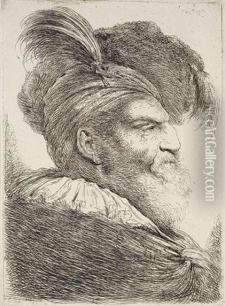 Portrait Of An Aged With A Turban Oil Painting - Giovanni Benedetto Castiglione