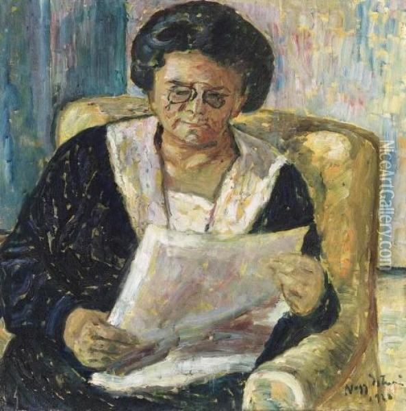 Reading A Newspaper Oil Painting - Istvan Nagy