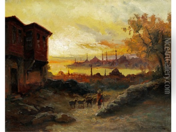 Blick Auf Konstantinopel Bei Sonnenuntergang Oil Painting - Francois Leon Prieur-Bardin