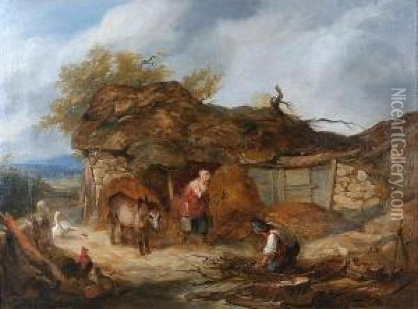 A Farmyard Scene Oil Painting - Henry Charles Bryant