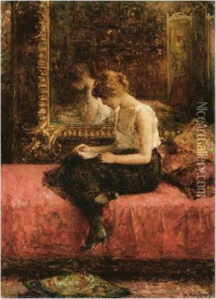 Literary Pursuits Of A Young Lady Oil Painting - Alexei Alexeivich Harlamoff
