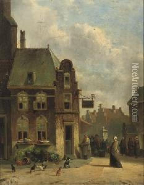 Daily Activities Outside The Greengrocer's Oil Painting - Joseph Bles