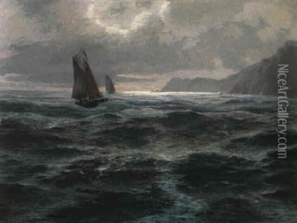 Fischerboote Vor Italienischer Felsenkuste Oil Painting - Gustav Schoenleber