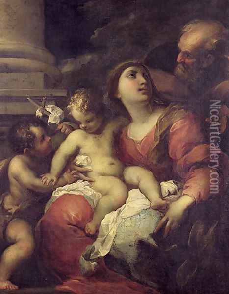 The Holy Family Oil Painting - Valerio Castello