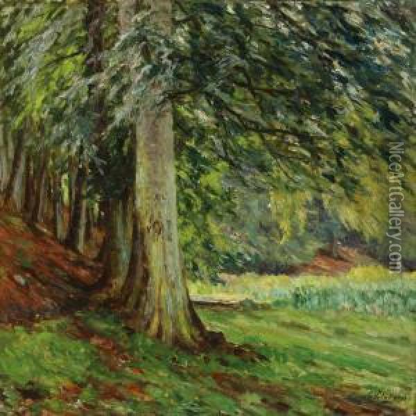 A Spring Forest Oil Painting - Hans Gyde Petersen