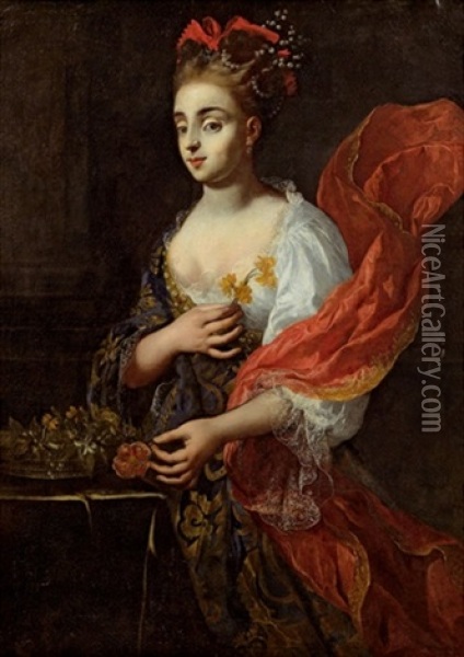 Portrait Einer Jungen Dame Mit Blumen Oil Painting - Louis de Silvestre