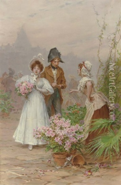 The Flower Seller Oil Painting - Frederik Hendrik Kaemmerer