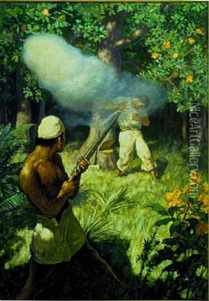 Brand In Einem Dorf Oil Painting - N.C. Wyeth