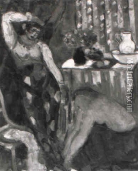Femme Dans Un Interieur (arlequin) Oil Painting - Charles Dufresne