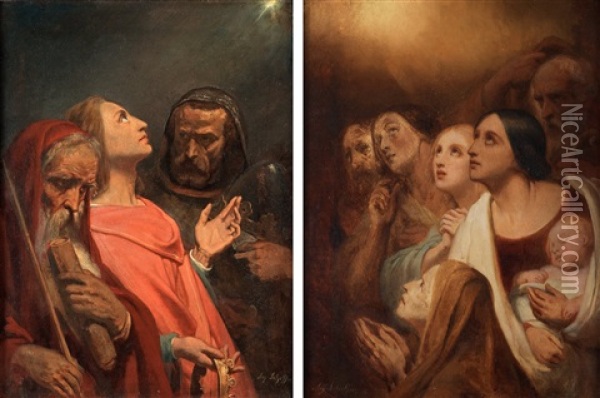 De Tre Vise Mannen Och Konungarnas Tillbedjan (pair) Oil Painting - Ary Scheffer