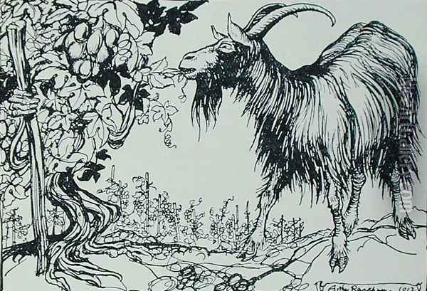 The Goat and the Vine, illustration from Aesops Fables, published by Heinemann, 1912 Oil Painting - Arthur Rackham