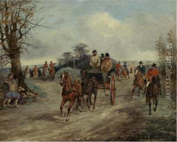 On The Way To The Meet, A Country Crossroads Oil Painting - Henry Thomas Alken