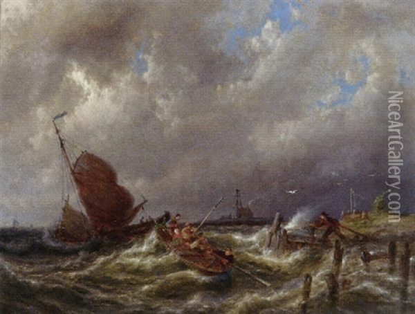 Eemnes On The Zuiderzee, Holland Oil Painting - Pieter Cornelis Dommershuijzen