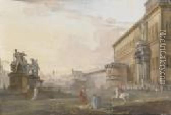 Veduta Del Palazzo Del Quirinale, Roma Oil Painting - Jean-Baptiste Lallemand