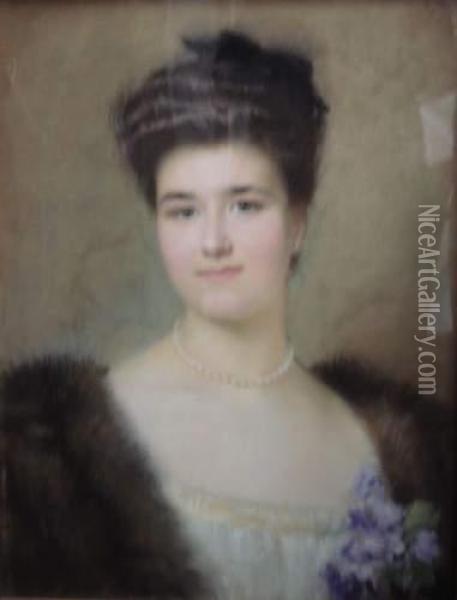 Portrait De Femme Au Collier De Perles Oil Painting - Marcel Baschet