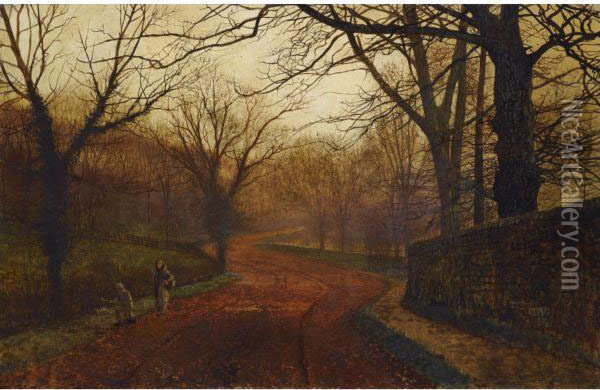 The Road Through Stapleton Park, Pontefract Oil Painting - John Atkinson Grimshaw