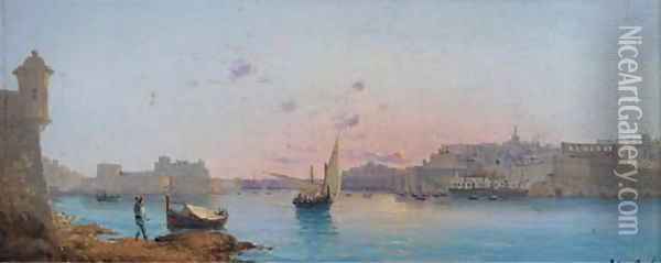 Sunset over Grand Harbour, Valetta Oil Painting - Luigi Maria Galea