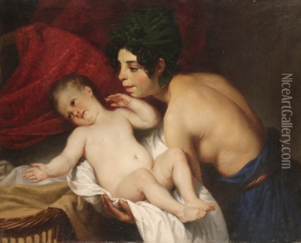 Enfant Et Sa Nourrice Oil Painting - Henri De Caisne