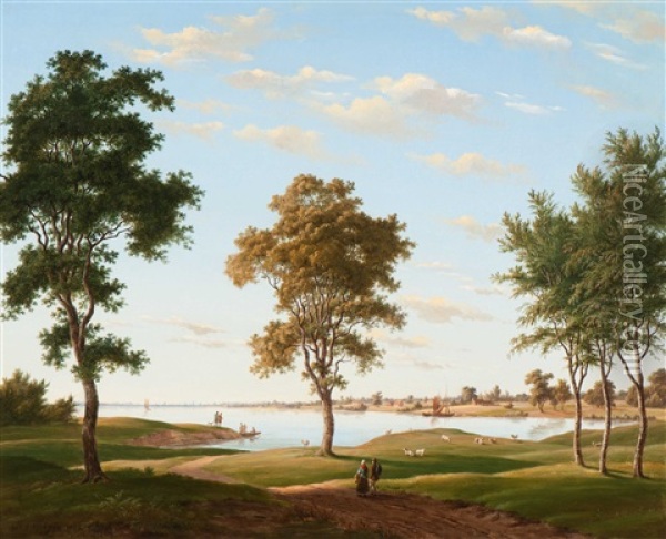 Idyllic River Landscape Oil Painting - Maxemiliaan Leonard Kitzinger