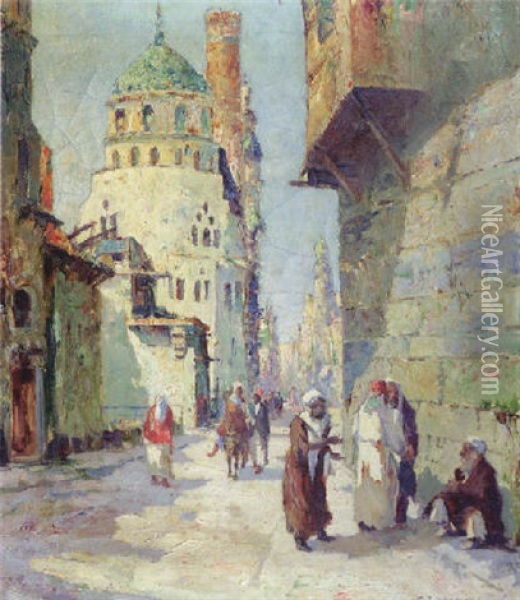 A Street Scene With A Mosque, Cairo Oil Painting - Gerard Delfgaauw