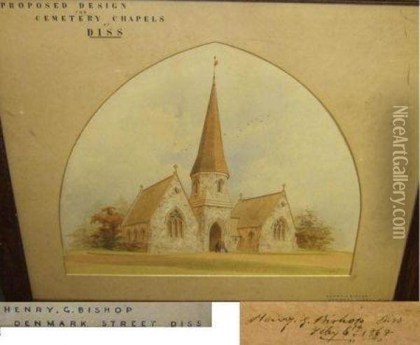 A Proposed Design For Cemetery Chapels At Diss Oil Painting - Henry Bishop