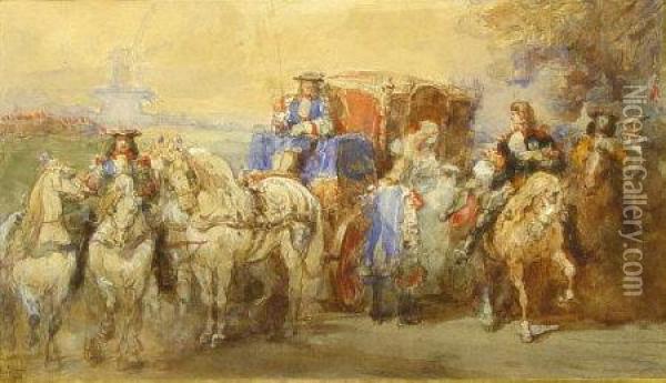 Approaching Pompei Oil Painting - Eugene Louis Lami