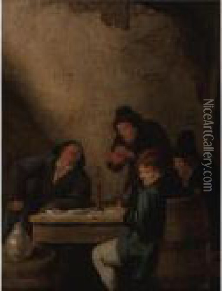 Peasants Drinking In A Tavern Oil Painting - Jan Miense Molenaer