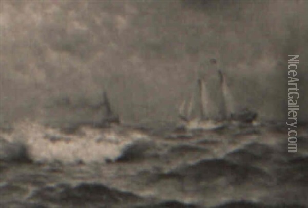 Ships In Rough Seas Oil Painting - Nels Hagerup