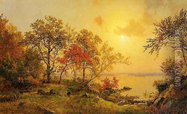 Autumn Landscape - View of Greenwood Lake Oil Painting - Jasper Francis Cropsey
