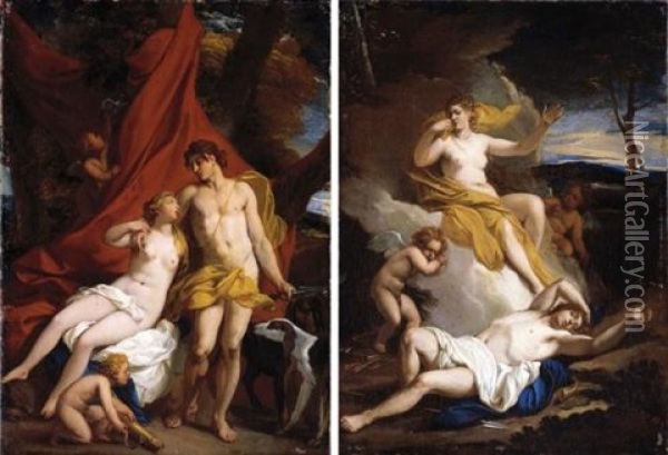 Venus And Adonis (+ Diana And Endymion; Pair) Oil Painting - Louis Cheron
