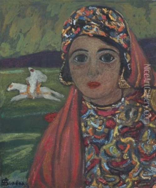 Jeune Kabyle Aux Yeux Noirs Young Kabyle Girl With Black Eyes Oil Painting - Andre Sureda