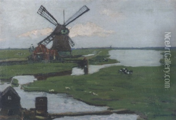 Paysage Au Moulin Oil Painting - Guillaume Georges Roger