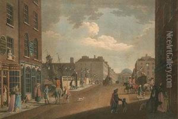 View From Capel Street, Over Essex Bridge Oil Painting - James Malton