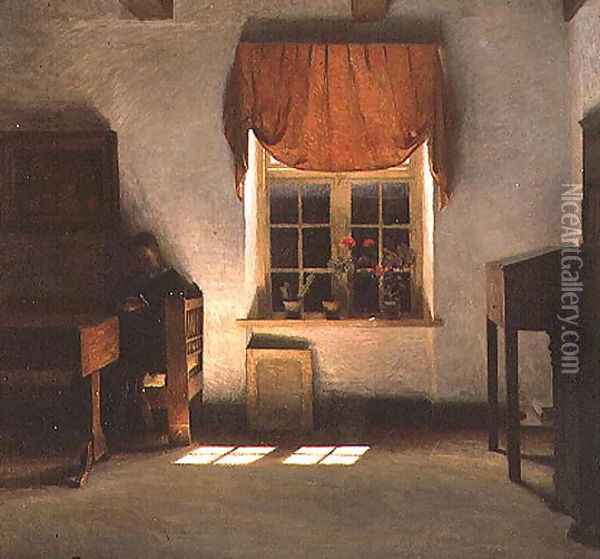 Woman Reading in a Sunlit Interior Oil Painting - Peder Vilhelm Ilsted