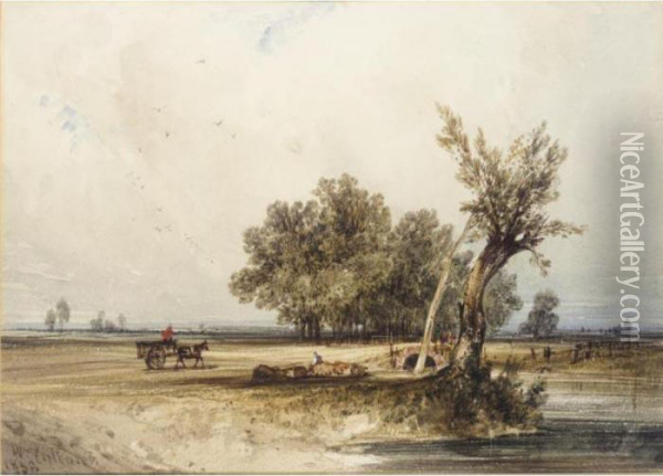 A Horse And Cart On A Track By A River Oil Painting - William Callow