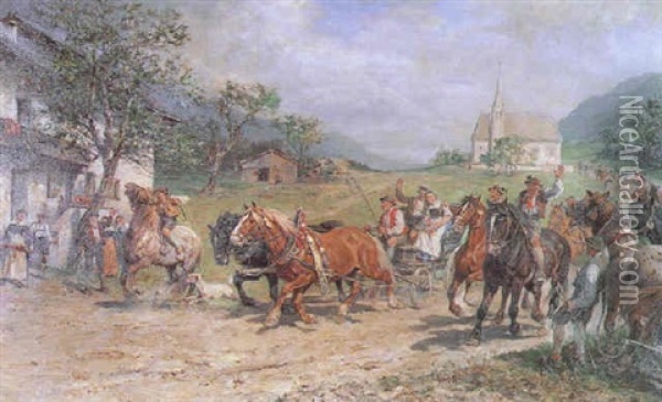 Dorfhochzeit Oil Painting - Julius von Blaas