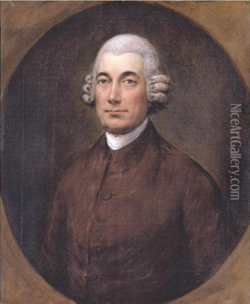 Portrait Of Broughton Maysey, Half Length In A Brown Coat Oil Painting - Thomas Gainsborough