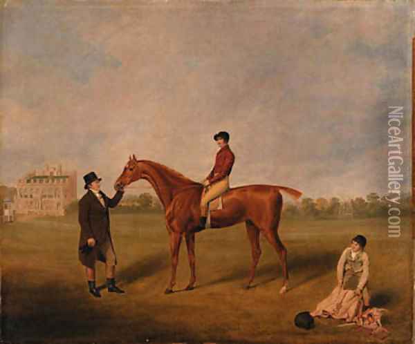 King David with Jockey Up and held by a Trainer at Newcastle Oil Painting - William Henry Davis