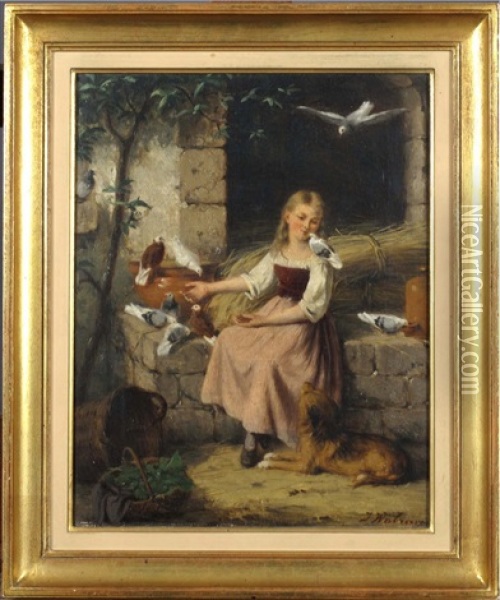 Jeune Fille Aux Oiseaux` Oil Painting - Jan Walraven
