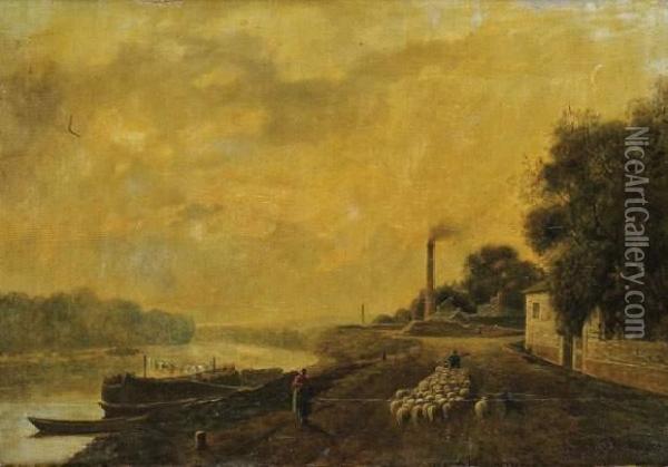 Bord De Canal Oil Painting - Charles-Felix-Edouard Deshayes