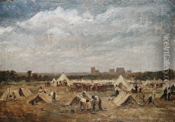A Military Encampment Oil Painting - Pierre Edouard Frere