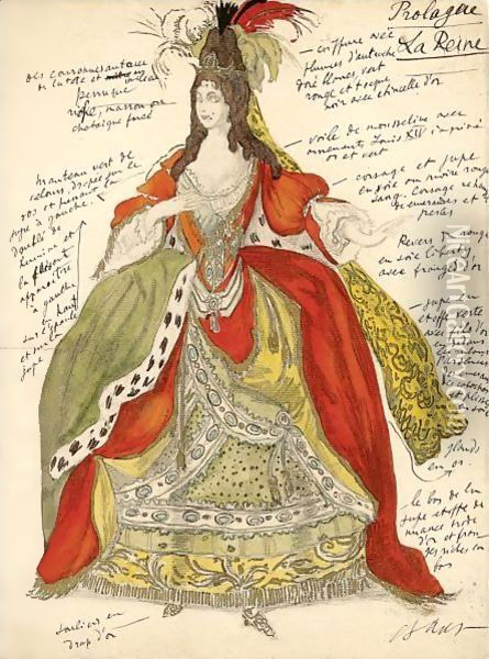 Costume Design For The Production Prologue La Reine Oil Painting - Lev Samoilovich Bakst