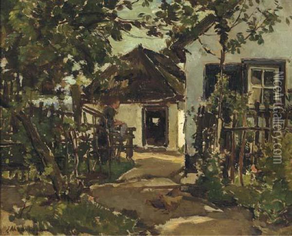 By The White Farmhouse Oil Painting - Johannes Evert Akkeringa