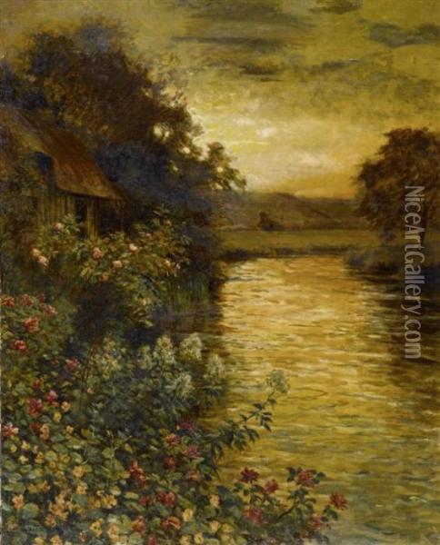 River Bankat Sunset. Oil Painting - Louis Aston Knight