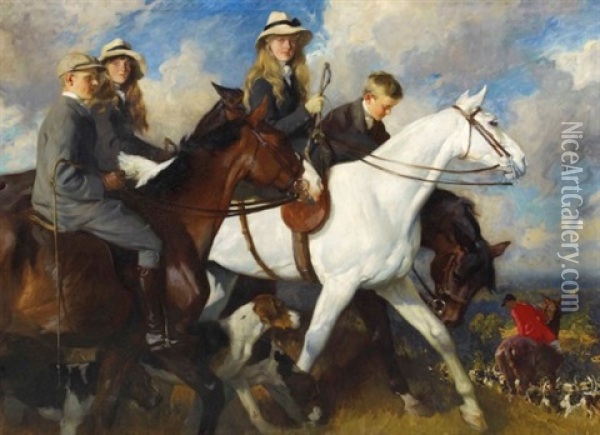 With The York And Ainsty - The Children Of Mr Edward Lycett Green, M.f.h. Oil Painting - Charles Wellington Furse