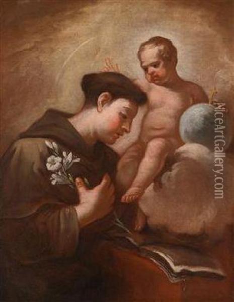 Der Hl. Antonius Von Padua Und Das Christuskind Oil Painting - Girolamo Brusaferro