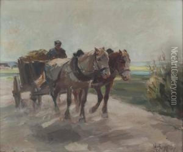 Pferdefuhrwerk Oil Painting - Hermann Sattler