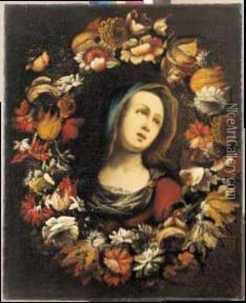 La Vergine In Una Ghirlanda Di Fiori Oil Painting - Pier Francesco Cittadini Il Milanese